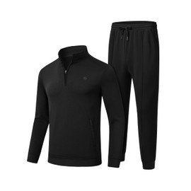 MoFiz Men's Track Suit Set 1/4 Zip Long Sleeve Jogging Top Bottom Fashion Casual Tracksuit Outfits Drawstring Elastic Waist with Pockets Black Size UK XL