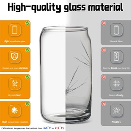 Glass Cups with Lids and Straws 6pcs, 16oz-DWTS Cute Tumber,Beer Drinking Glasses,Clear For Iced Coffee, Tea with Bamboo Lids for Gifts