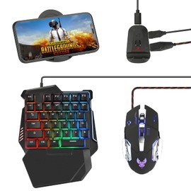 Half Hand Gaming Keyboard and Mouse Combo Laelr 35 Keys PUBG Wired Mechanical RGB Backlit Keyboard with Wrist Rest Wired Gaming Mouse Converter for Android iOS Phone Game Not Support iOS 13.4 & Above