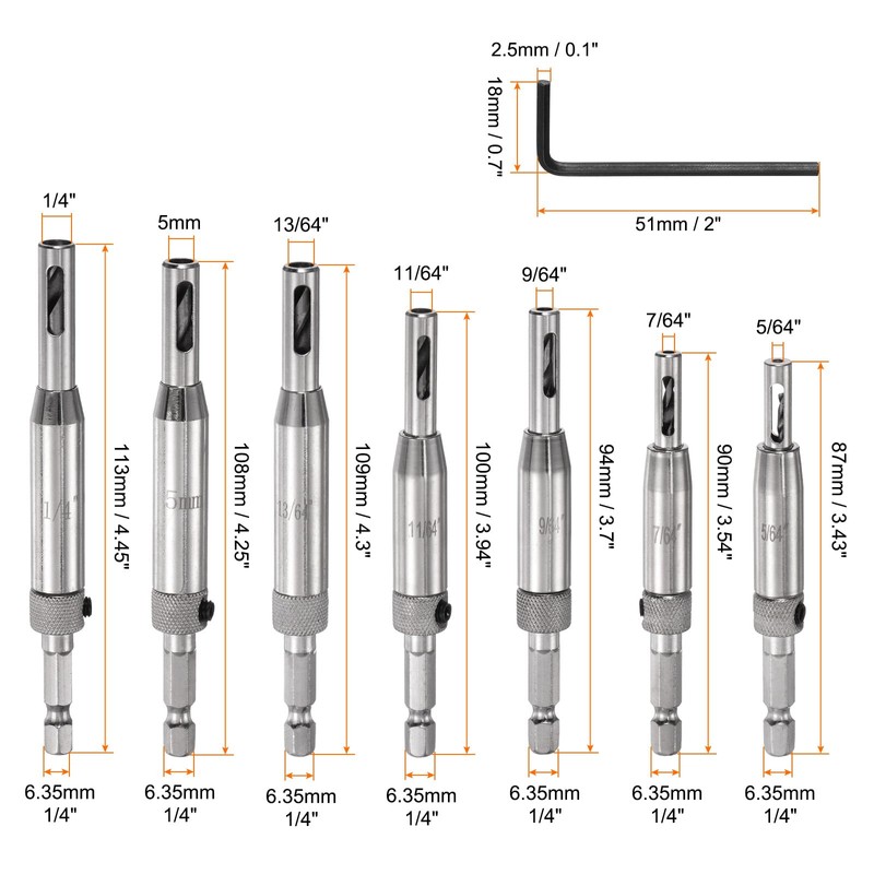 sourcing map 8pcs Self Centering Drill Bit Set 5/64-1/4" 5mm,