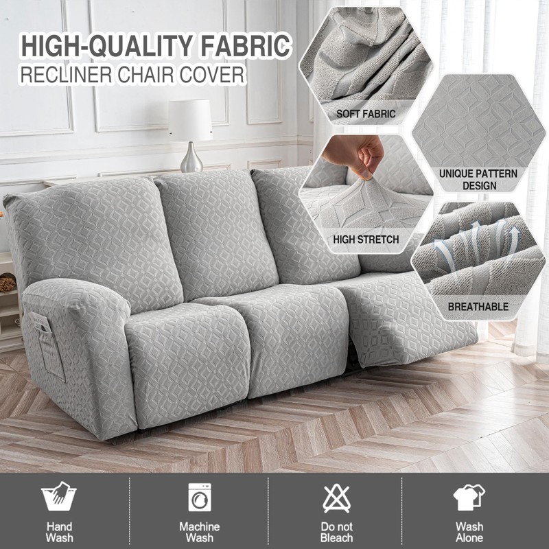Gennia Waterproof Recliner Sofa Cover,Stretch Reclining Couch Covers with Pockets,Washable