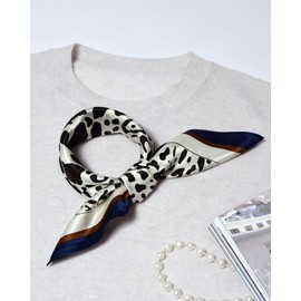 MayTree 100% Mulberry Silk Scarf - Square Safari 53 x 53 cm - Luxurious Women's Neckerchief - Elegant Bandana Scarf for Women - Luxury and Comfort for Adults, Black, white, blue