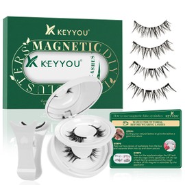 KEYYOU Reusable Magnetic Eyelashes No Glue Needed with Applicator Tool - 3D Natural Magnetic Lashes, Easy to Apply & Long Lasting for Daily Use & Events(YC02+YC04)