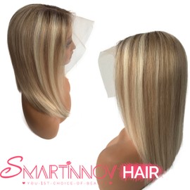 Blonde Balayage Human Hair Bob Wig 13x4 Lace Front HD Transparent Short Blunt Cut Bob Wigs 8 Inch Ash Brown to Bleached Blonde Highlight Pre Plucked with Baby Hair for Women