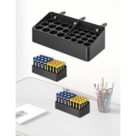 NOTMBESTM AAA, AA Battery Storage Case, Small Battery Organizer Holder for Wall, Desk, Drawer, Holds 12 AA and 16 AAA Batteries (Case Not Includes Batteries) (Black, 12-AA&16-AAA)