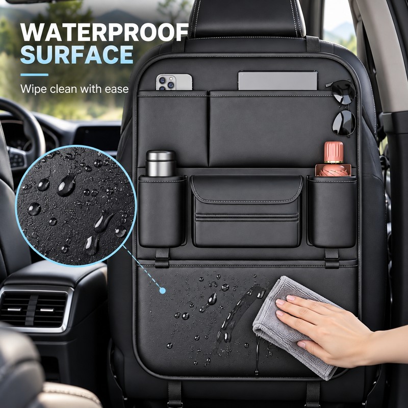 6-Pocket Car Seat Back Organizer for Travel Storage – Waterproof