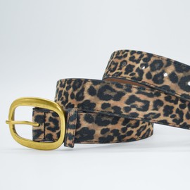 EONTISO Faux Leather Leopard Belt Fashion Gold Buckle Cheetah Print Belts for Women, Round Buckle Leopard S