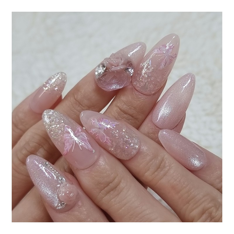 Pure Rose Pink Handmade Nail Tips - Long Ballerina /