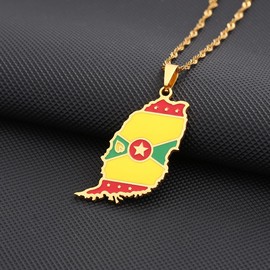 LUTAKU Grenada Map and Flag Necklace for Women Men, Grenada Necklace Pendant Charm, Stainless Steel Map Jewelry Accessories (gold)