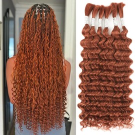 Human Braiding Hair 20 Inch 6 Bundles Human Hair Braiding Hair No Weft Deep Wave Bulk Human Hair for Braiding Hair Extensions for Boho Braids Wet and Wavy 150g P4/27#