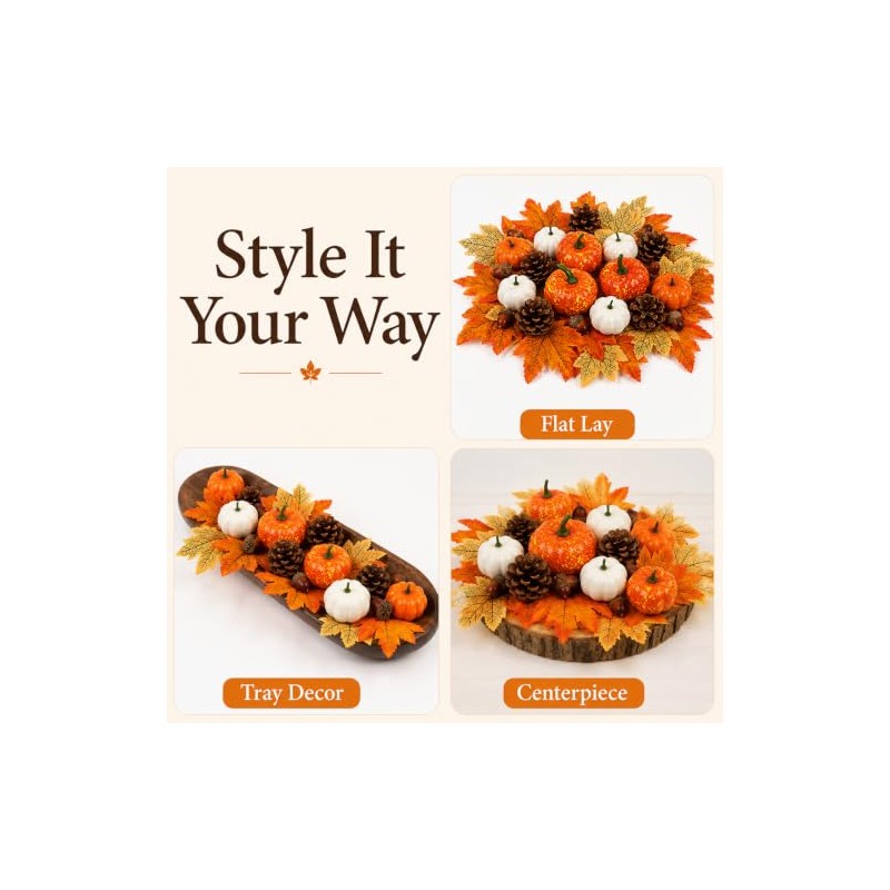 Juego de 51 piezas de decoración de otoño, calabazas artificiales,
