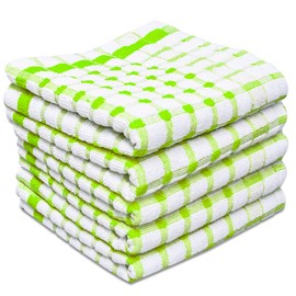 Xelay Pack Of 5 100% Cotton Tea Towels Set Green White Large Super Absorbent Wonderdry Kitchen Towels Terry Dish Cloths Cleaning Drying 60x40cm (Green White)