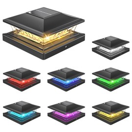 APONUO 4x4 Solar Post Cap Lights with 8 RGB Solid Colors & Multicolor Flow - 8 Pack 6x6 Post Cap Solar Light, IP65 Waterproof - Fits 4x4 5x5 6x6 Wood & Vinyl Posts - Black