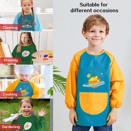 MESU Kids Art Smocks Long Sleeve Apron Waterproof Artist Painting Children Apron Green Planet M