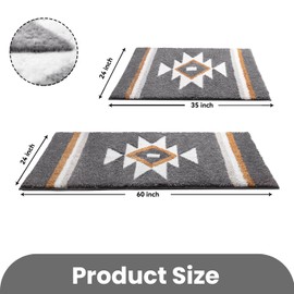 TANVILL Boho Bathroom Rugs Grey Bath Mat Non Slip Soft Absorbent Bath Rug, Western Geometric Luxury Plush Floor Mat for Farmhouse Bathroom Shower Kitchen Modern Decor, 24x36