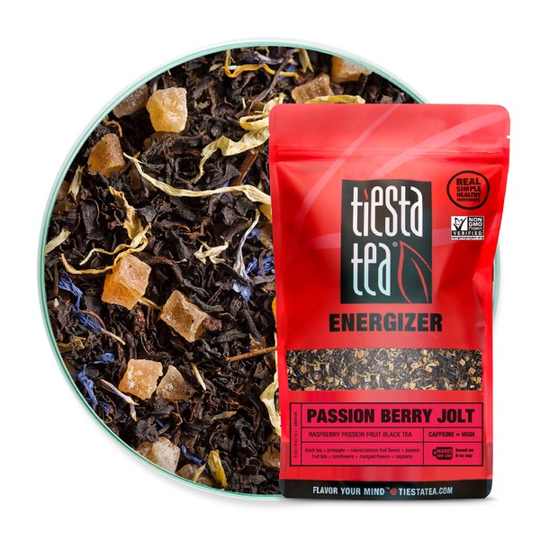 Tiesta Tea - Passion Berry Jolt, Loose Leaf Raspberry Passion Fruit Black Tea, High Caffeine, Hot & Iced Tea, 1 lb Bulk Bag - 200 Cups, Natural, Flavored, Black Tea Loose Leaf