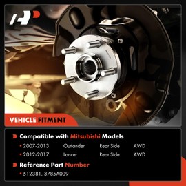 A-Premium 2 x Rear Wheel Bearing and Hub Assembly with 5-Lug Compatible with Mitsubishi Outlander 2007-2013, Lancer 2012-2017, AWD Only