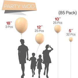 PartyWoo Nude Balloons, 85 pcs Boho Apricot Different Sizes Pack of 18 12 10 5 Inch Beige for Garland or Arch as Birthday Decorations, F05