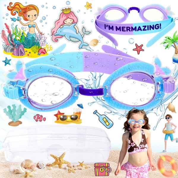 truee Swimming Goggles for Children, Cute Mermaid Swimming Goggles, Children's