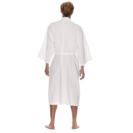 Men's Waffle Robe by BOCA TERRY, Waffle Knit Spa Robe, Long Lightweight Cotton Kimono Hotel Bathrobe - White 2X (XXL)