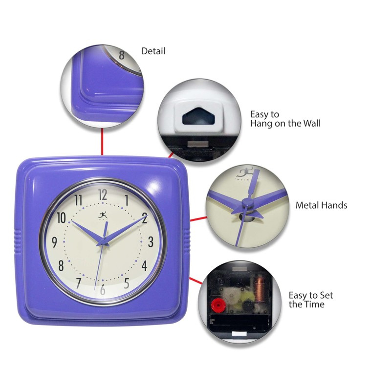 Infinity Instruments 9 Inch Square Clock - Retro Wall Clock