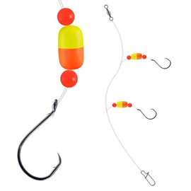 5-Pack Pompano Rigs Surf Fishing Rigs with Snell Floats Saltwater Fishing Rigs Live Bait Rigs, Fishing Swivels Duo Lock Snaps Circle Hooks Beach Surf Casting Pier Jetty Fishing Red and Yellow