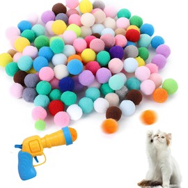 Cat Ball Launcher, Soft pom pom Balls for Pet Chasing Training Soft Balls Cat Fetch Toys Interactive Cat Ball Launcher with 100pcs cat balls