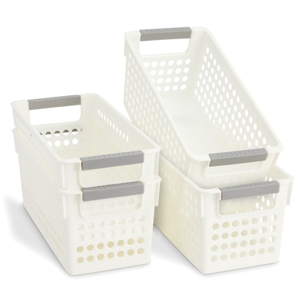 Farmlyn Creek 4 Pack White Plastic Baskets with Gray Handles,