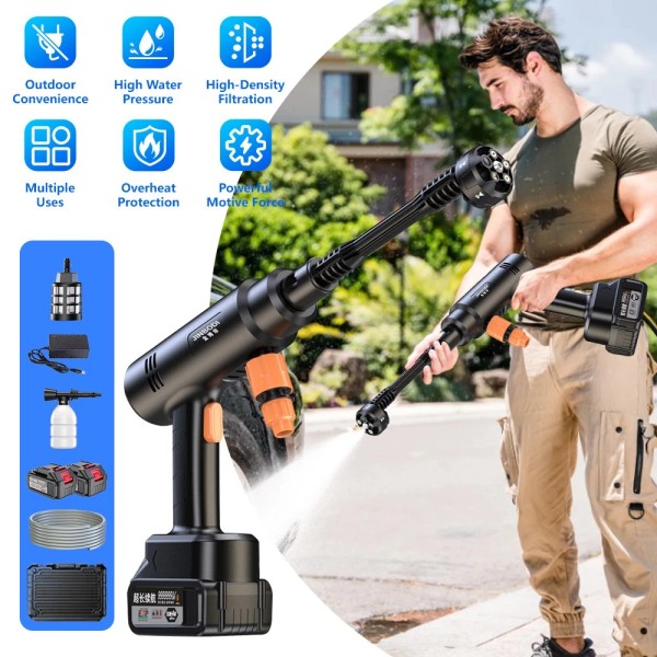 Unbranded Portable 21V Cordless Pressure Washer w/ 2 Bat 10M