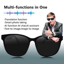 WaterLuu Smart Glasses with AI, Mutifunctional Bluetooth Glasses with Online Real-Time 140+ Translation, Intelligence AI Voice Assistant and Outdoor Sports UV Protection, Black Smart Sunglasses-Black
