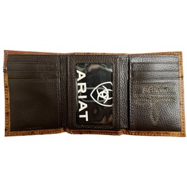 GENUINE TEXAS BRAND Original ARIAT Tooled Ostrich Trifold Wallet, Brown