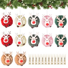 Elk Christmas Pendants, Pack of 12 Christmas Tree Pendants, Plush Wooden Pendants, Christmas, Felt Pendants, Christmas, Christmas Tree Decoration with Wooden Clips for DIY Christmas Decoration,