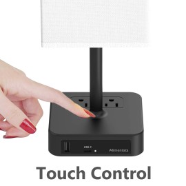 Alimentata Lampara De Mesa De Noche Con Control Tactil Con 3 Puertos De Carga Usb Y 2 S