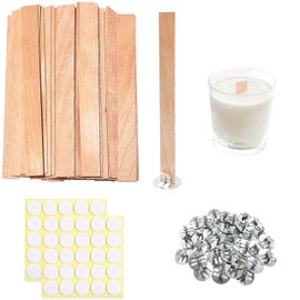 Visgaler 150 Pcs Thickned Wooden Candle Wicks. 5.1 X 0.5 X 0.06 Inch Upgrade Crackling Wooden Wicks, Long Lasting Smokeless Wood Wicks with Iron Standers, Wick Stickers, and Warning Labels- 50 Sets