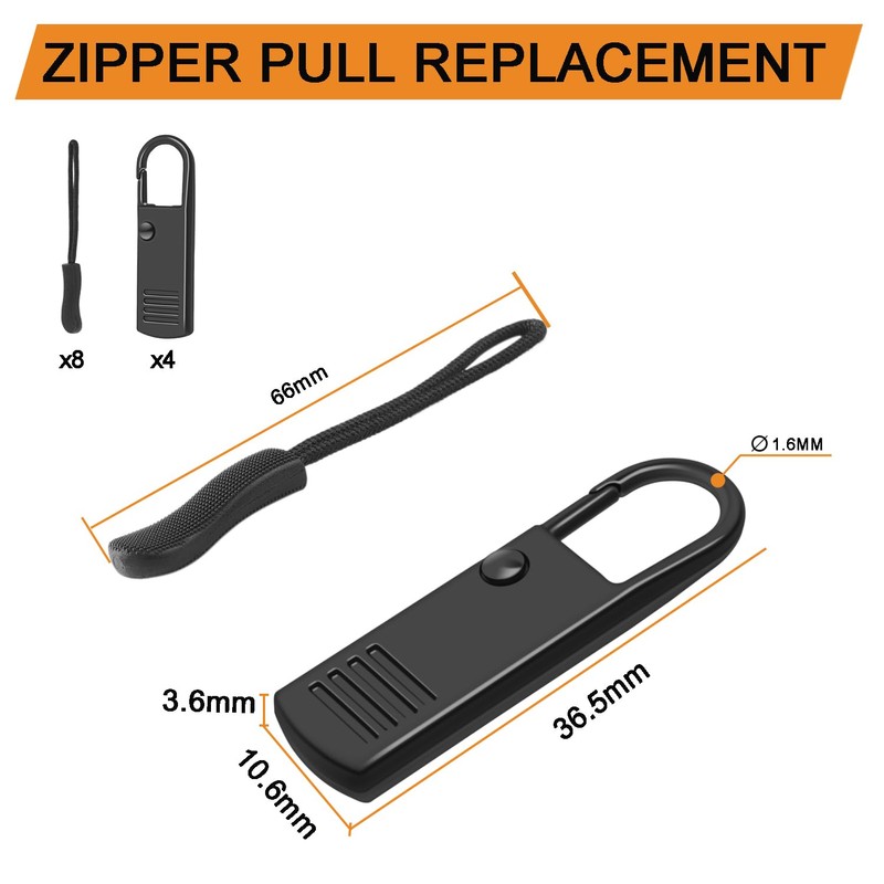 CooBigo 4 Pack Metal Zipper Slider Replacement + 8 Pack