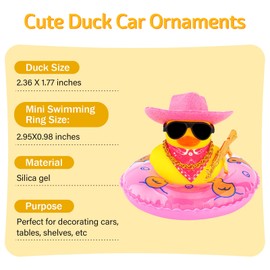 wonuu Car Rubber Duck Party Decoration, Sparkly Glitter Space cowboy hat Duck Car Dashboard Accessories With Mini Swim Ring Scarf and Sunglasses, A_pink scarf sunglasses cowboy hat