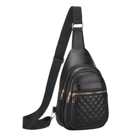 SUIKIHUM PU Leather Sling Bag for Women, Crossbody Chest Bag Fanny Pack, Trendy Travel Lightweight Adjustable Stylish Fashion, Black