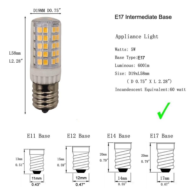 WELESHEI E17 Led Bulb Microwave Oven Light Equivalent 60w Incandescent