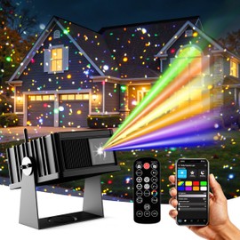 Smart Outdoor Laser Lights Projector, 7 Color Motion Star Firefly Lights Effect, Moving Dynamic RGB Lights Show Waterproof Laser Projection with App & Remote Control for Parties Home Garden Yard