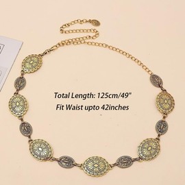 TOFBS Chain Belt for Women Retro Carved Metal Waist Chain Fashion Ethnic Style Chains Belt Gothic Punk Adjustable Waist Chain Belt Accessories, Gold B