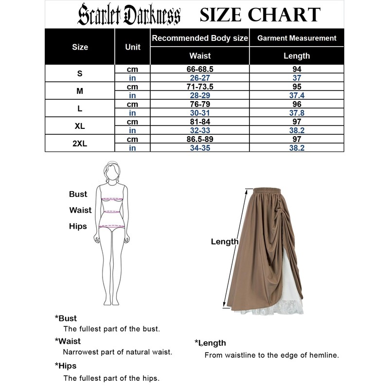 SCARLET DARKNESS Women's Renaissance Skirt with Ruffle Lace Hem High