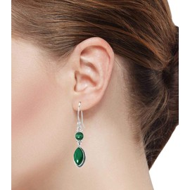 Jeweloporium 925 Silver Earring for Women Silver Earring Green Real Malachite Stone Drop Dangle Solitaire Anniversary - Gift Costume Jewelry