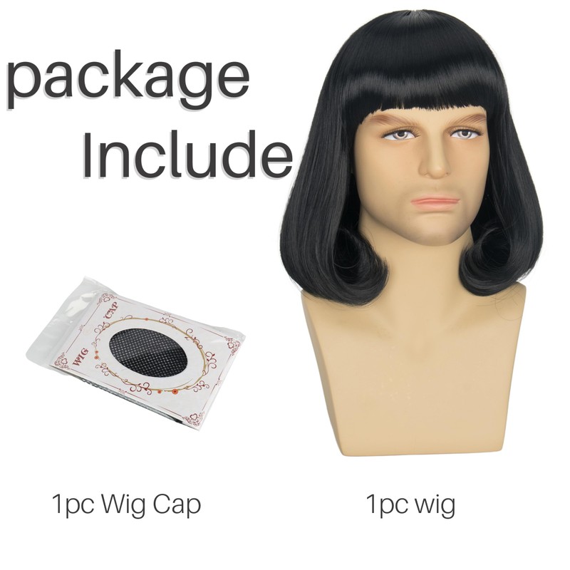 Cosela Farquaad Men Funny Short Black Bob Wig with Full