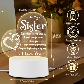 Gifts for Sister - Delicate Gifts for Sister - Acrylic Night Light LED Bedside Lamp - Ideal Thanksgiving Mother's Day Birthday Gifts for Sister