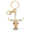 Aqua79 Longhorn Skull Keychain - Gold 3D Sparkling Charm Rhinestones
