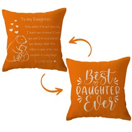 ULOVE LOVE YOURSELF Throw Pillow Cover - Best Daughter Ever - 18 x 18 Inch - Birthday/Graduation Gift - Thanksgiving Cushion Pillowcase (Orange)