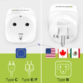 2 Pack Europe to US Plug Adapter, LENCENT European to USA Adapter, American Outlet Plug Adapter, EU to US Adapter, Europe to USA Travel Plug Converter White