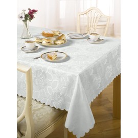 Emma Barclay Damask Rose - Jacquard Table Cloth in White - 52x70 (132x178cm)