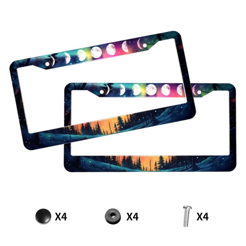 Aurora Forest Moon License Plate Frame 2 Pack, Universal Aluminum