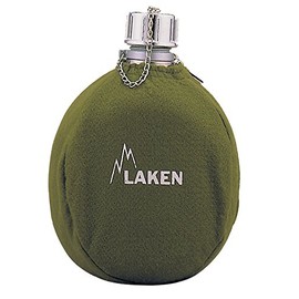 LAKEN Clasica 1 Litre Water Canteen, Aluminum Camping Bottle with Felt Pouch, Narrow Mouth, Leak Proof, BPA Free, Khaki